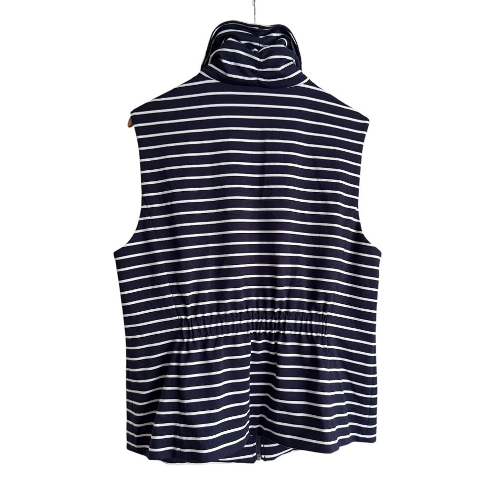 Coldwater Creek Navy White Striped Sleeveless Zip-Up Vest High Collar Cinched XL - Picture 2 of 10